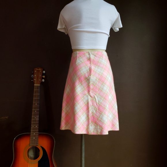 Vintage 60s Pink Plaid Mini Skirt - Picture 3 of 13